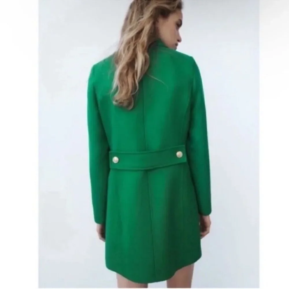 New Green Coat Jacket BUTTONED TAILORED GREEN Size XS